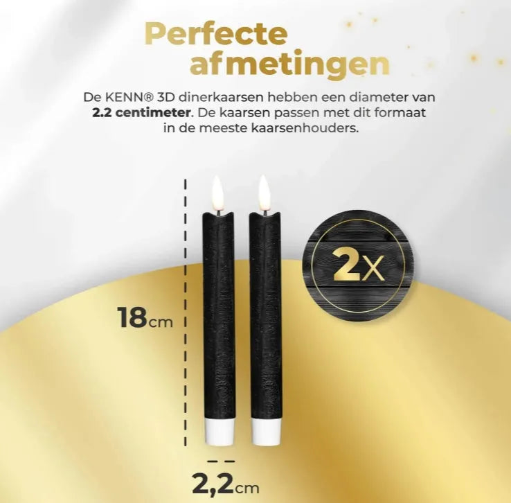 Black S2 3D Flame LED Taper Candle with realistic dancing flame effect