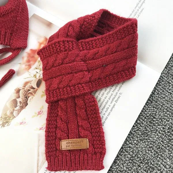 Red wool dog hat and scarf set for small and medium dogs autumn winter