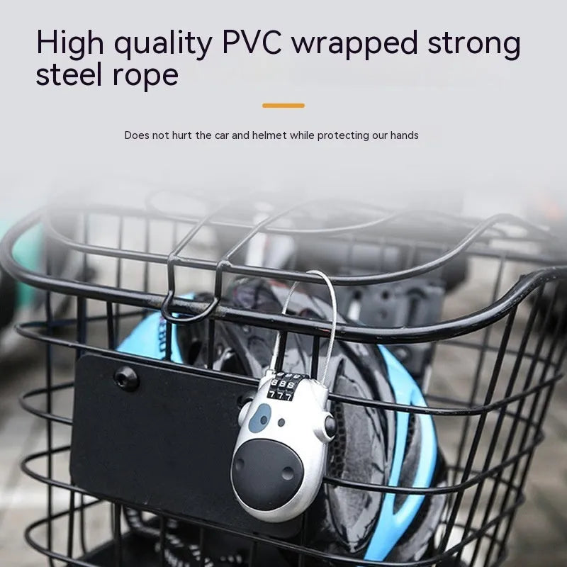 Retractable bicycle motorcycle helmet lock with ABS plastic housing and 1 metre wire rope cable extended