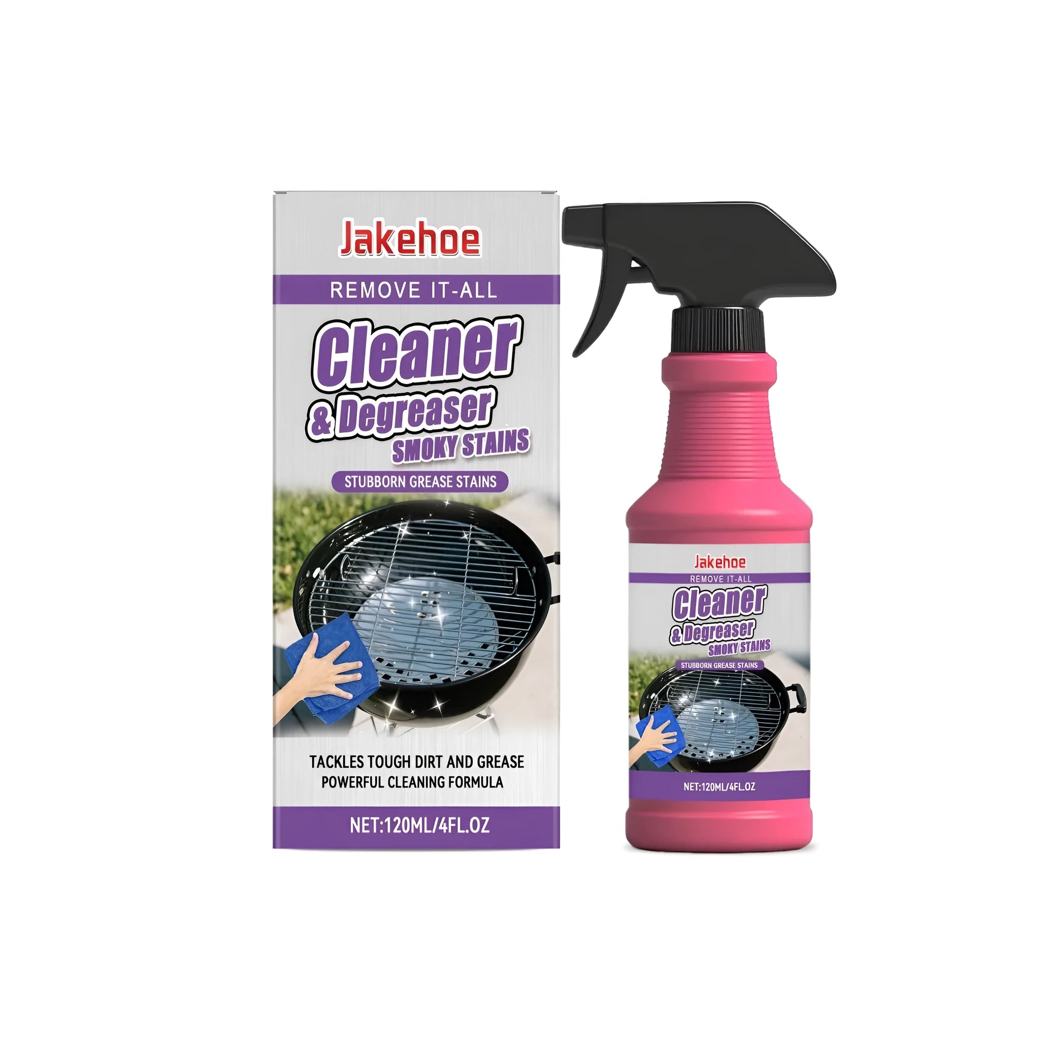 120ml bottle of barbecue grill cleaner spray with plant-based formula for grease removal.