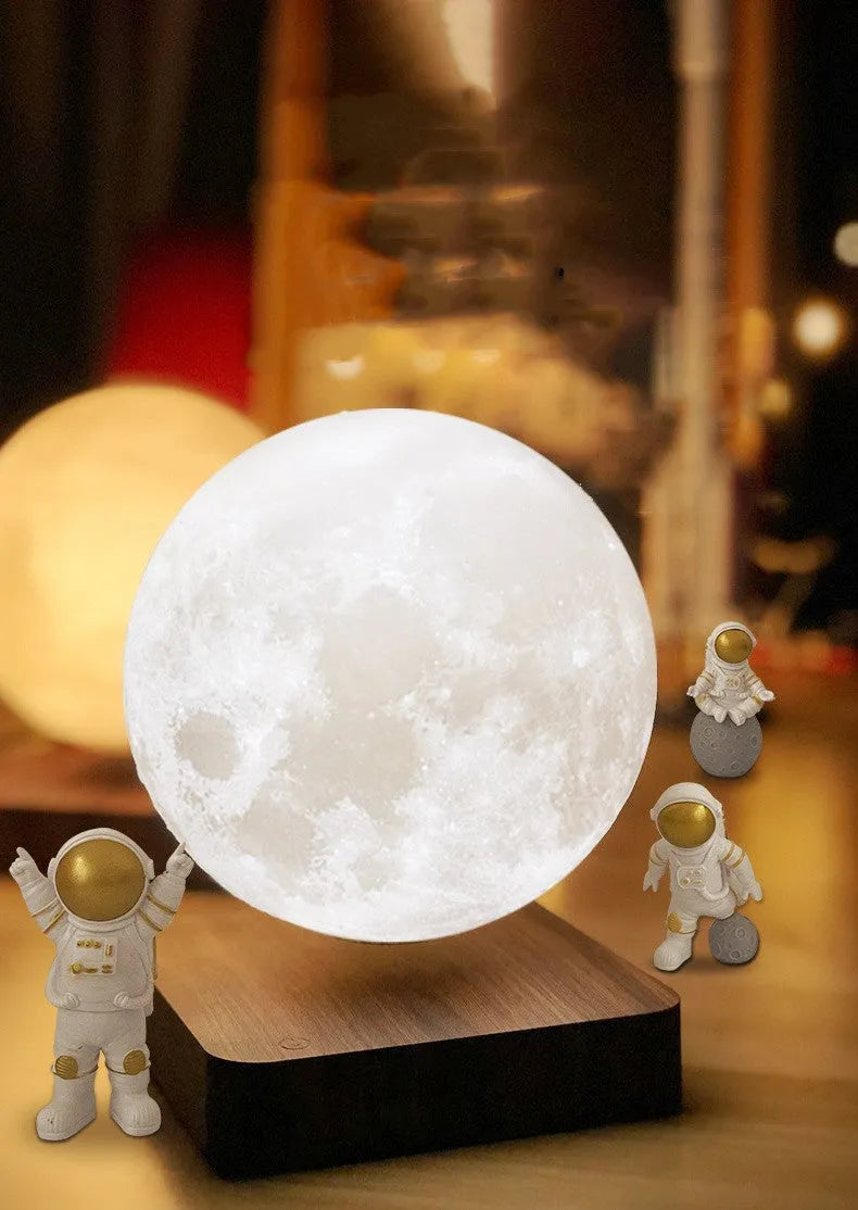 Maglev moon planet night light with floating elements and astronaut figurines