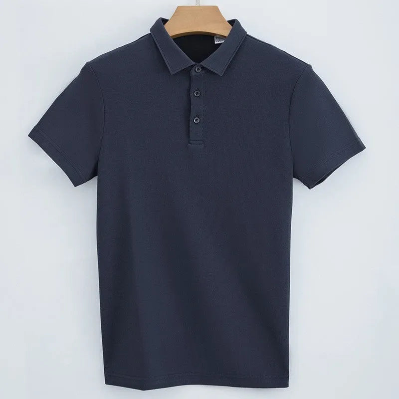 Men's 230g double-sided cotton polo shirt in solid colour, short sleeve, air layer fabric, front view