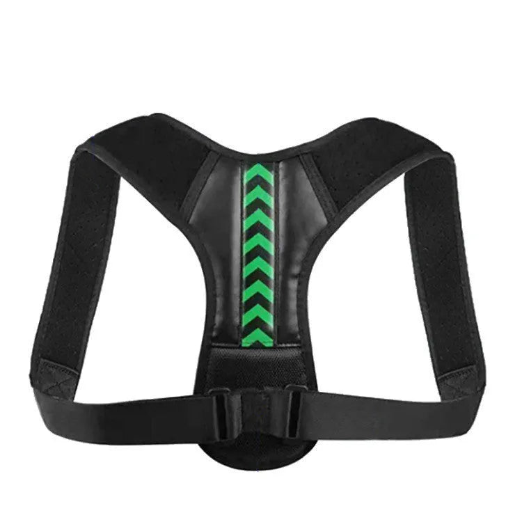 Anti camel sitting posture correction belt back support in black green arrow fish bone style with adjustable straps