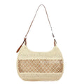 Women's straw cross body bag in khaki colour with horizontal square shape and cross body strap