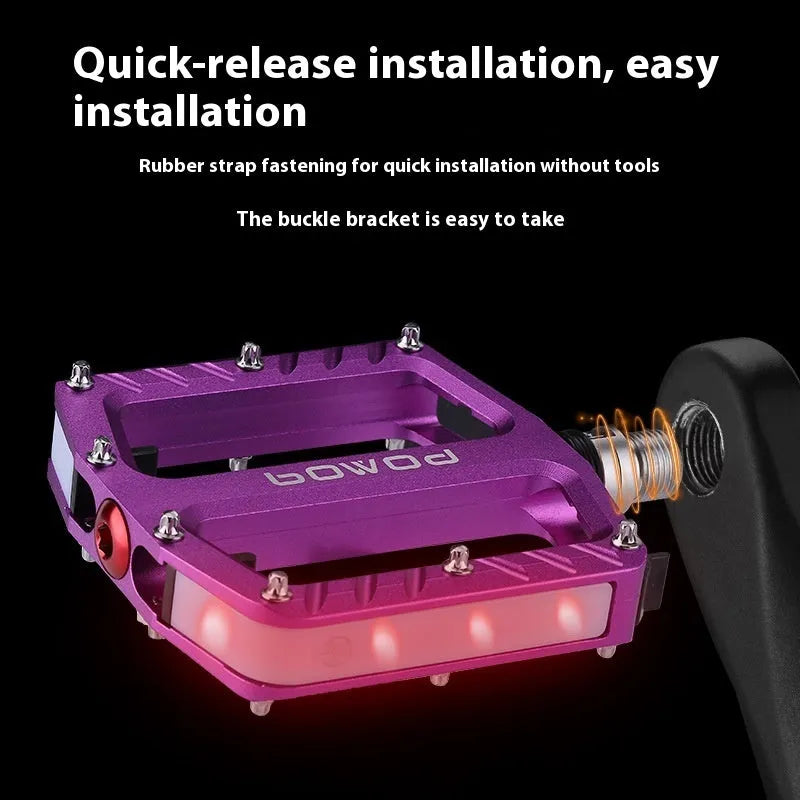 Aluminium bicycle pedals with integrated LED lighting in five colour options
