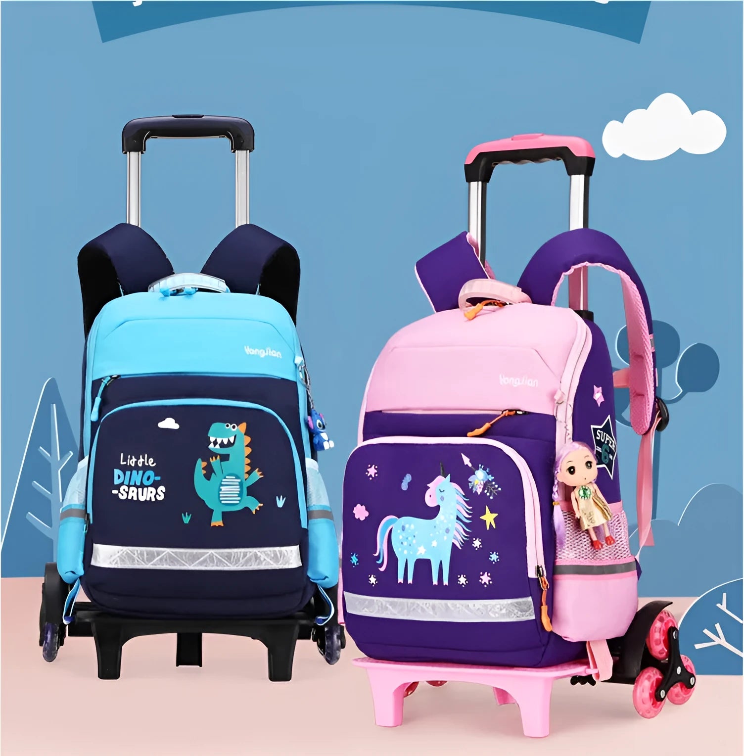 Korean detachable trolley bag for elementary students in black, Oxford cloth, 42cm high with wheeled base