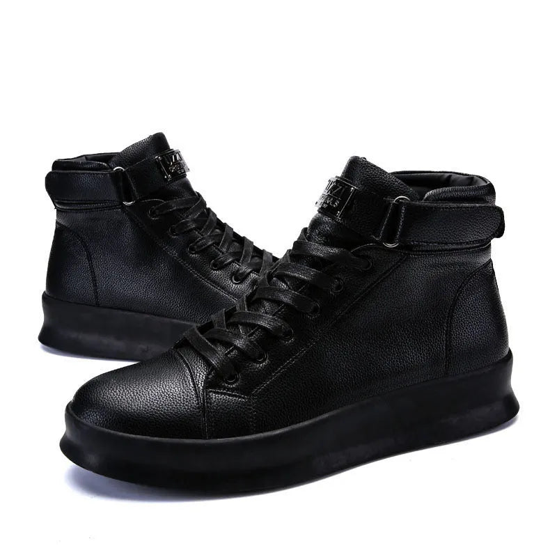 Men's Casual Sneakers High-Top Dr Martens Boots Style PU Leather Lace-Up Round Toe Flat Heel Rubber Sole Viscose Construction Available in Black Red White Sizes 39 to 44