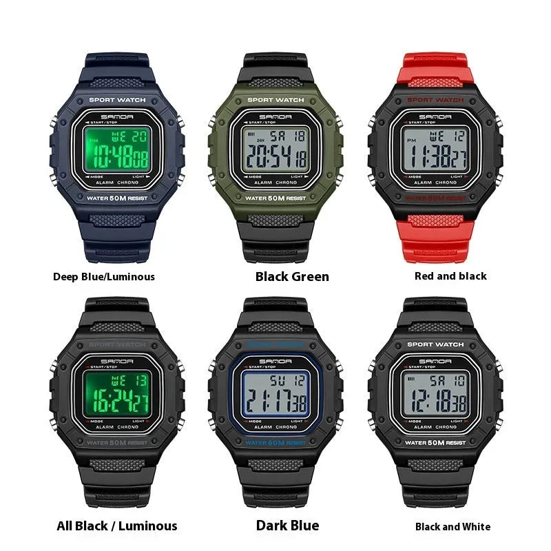 Youth waterproof electronic watch with alarm clock in multiple colour options