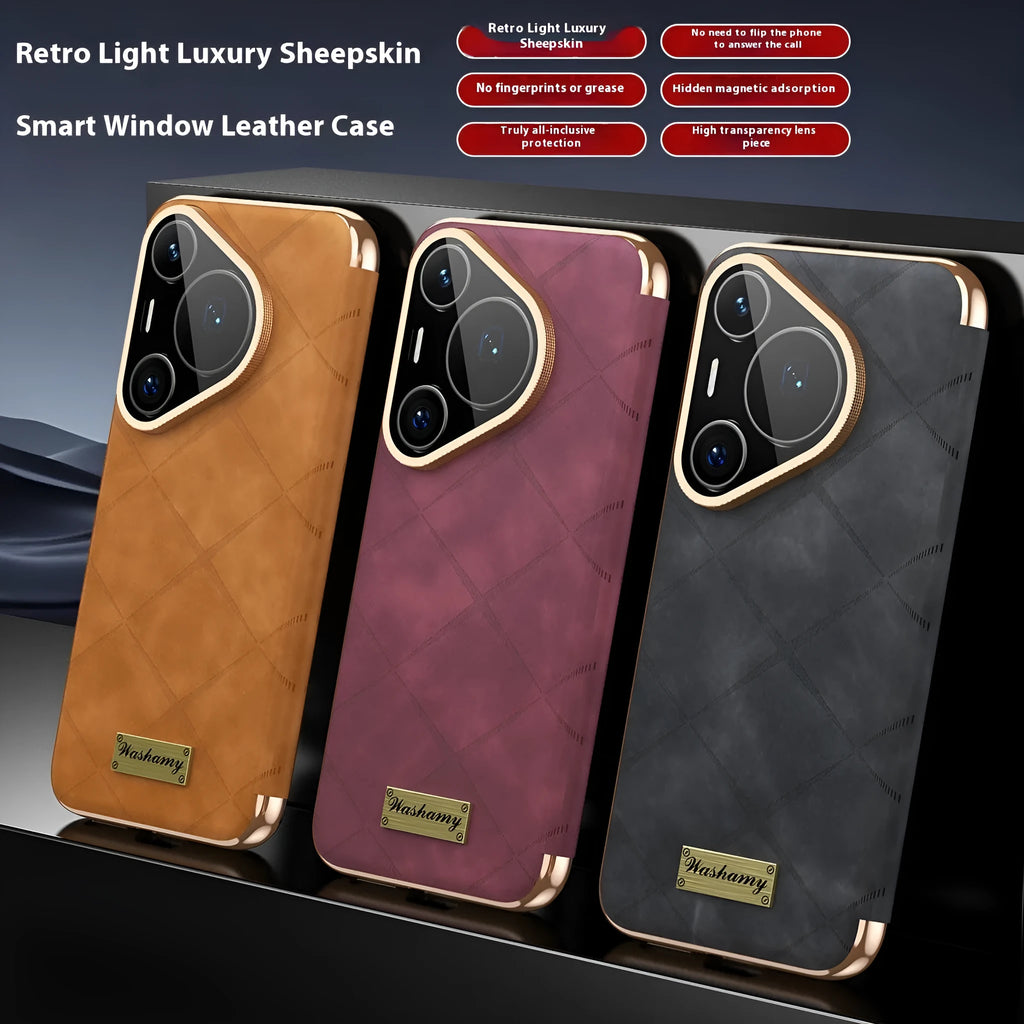 Electroplated diamond grid anti-fingerprint phone case for Huawei smartphones in imitation leather
