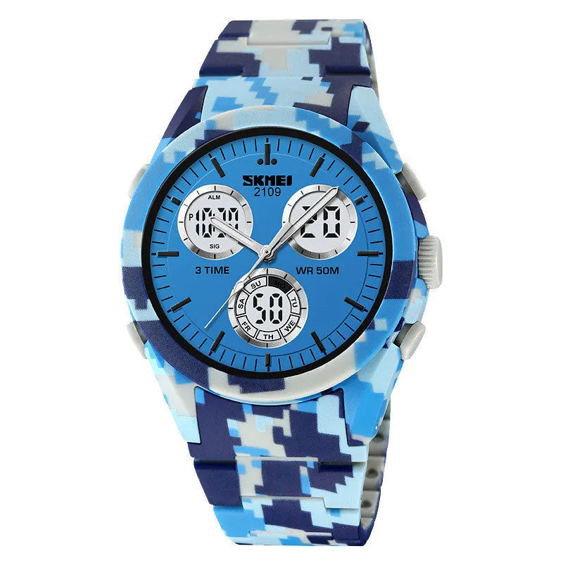 Casual electronic watch with a digital display on a TPU strap, shown in Army Green camouflage colour.