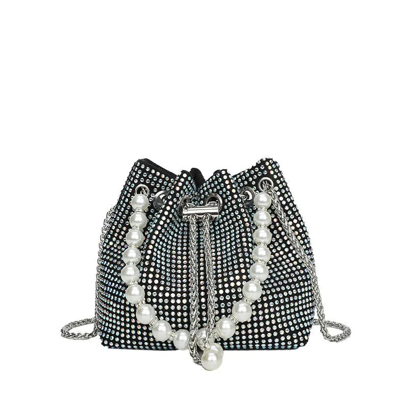 Soft PU leather crossbody bag with diamond pattern and bucket design in multiple colour options