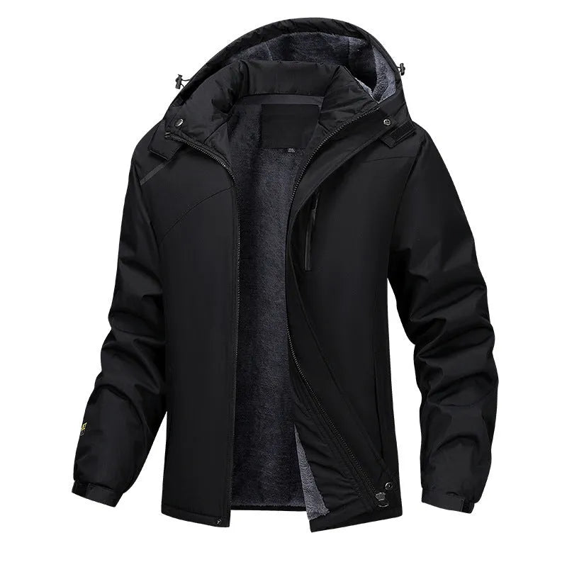 Men's plus size waterproof winter coat in polyester with hood and loose fit