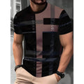 Men's loose short-sleeve T-shirt with digital 3D printed stripe pattern on polyester fabric.