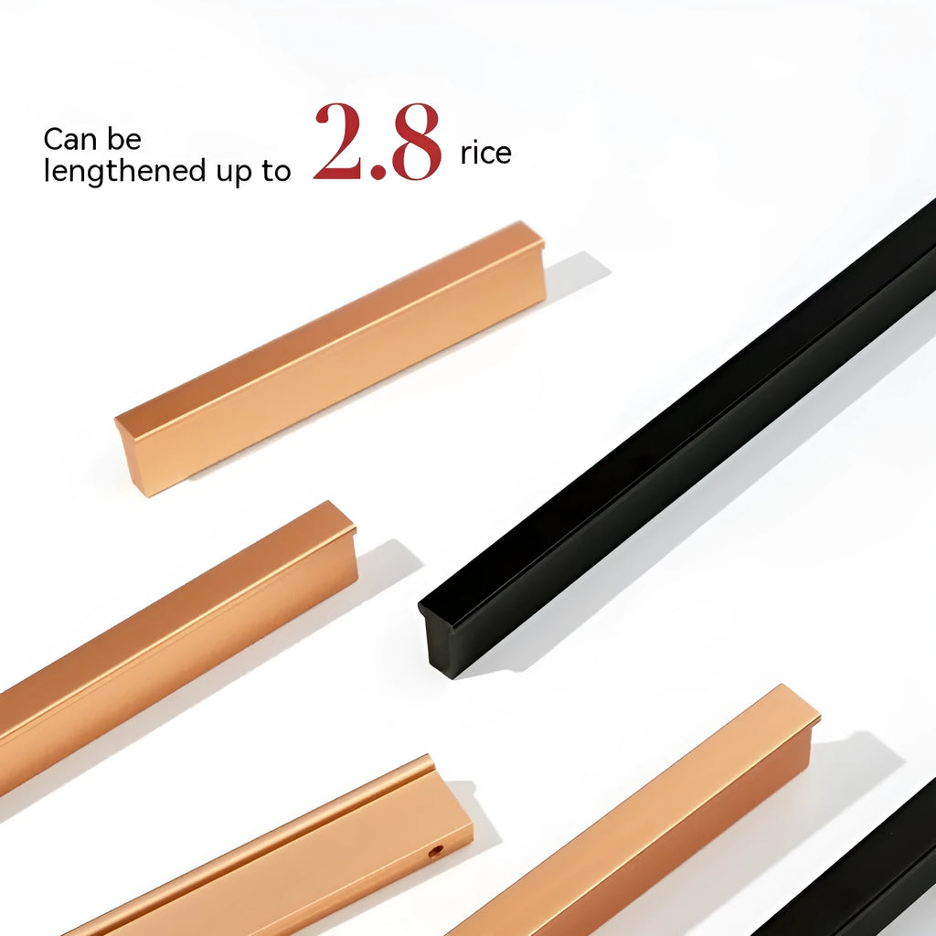 Aluminium alloy T-bar cabinet door handle in black anodic oxidation finish with screw holes visible