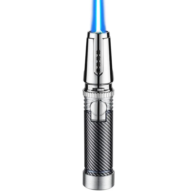 Windproof electronic inflatable cigar lighter direct blue flame spray gun zinc alloy 1300°C 180x37mm black