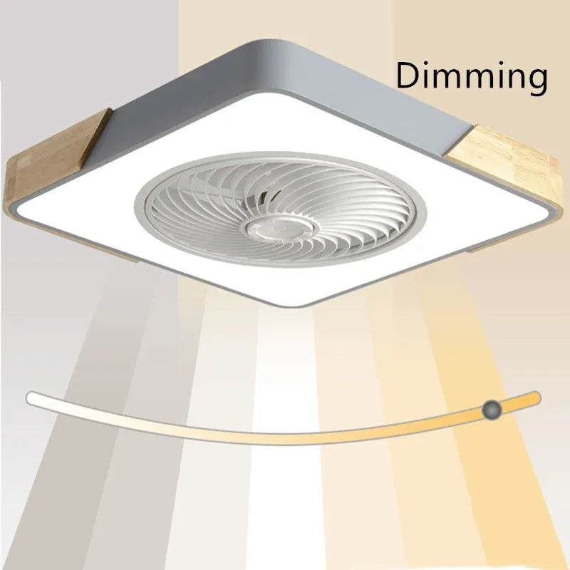 Modern minimalist black wrought iron ceiling fan with LED light and round shade, 500mm diameter, for living room use