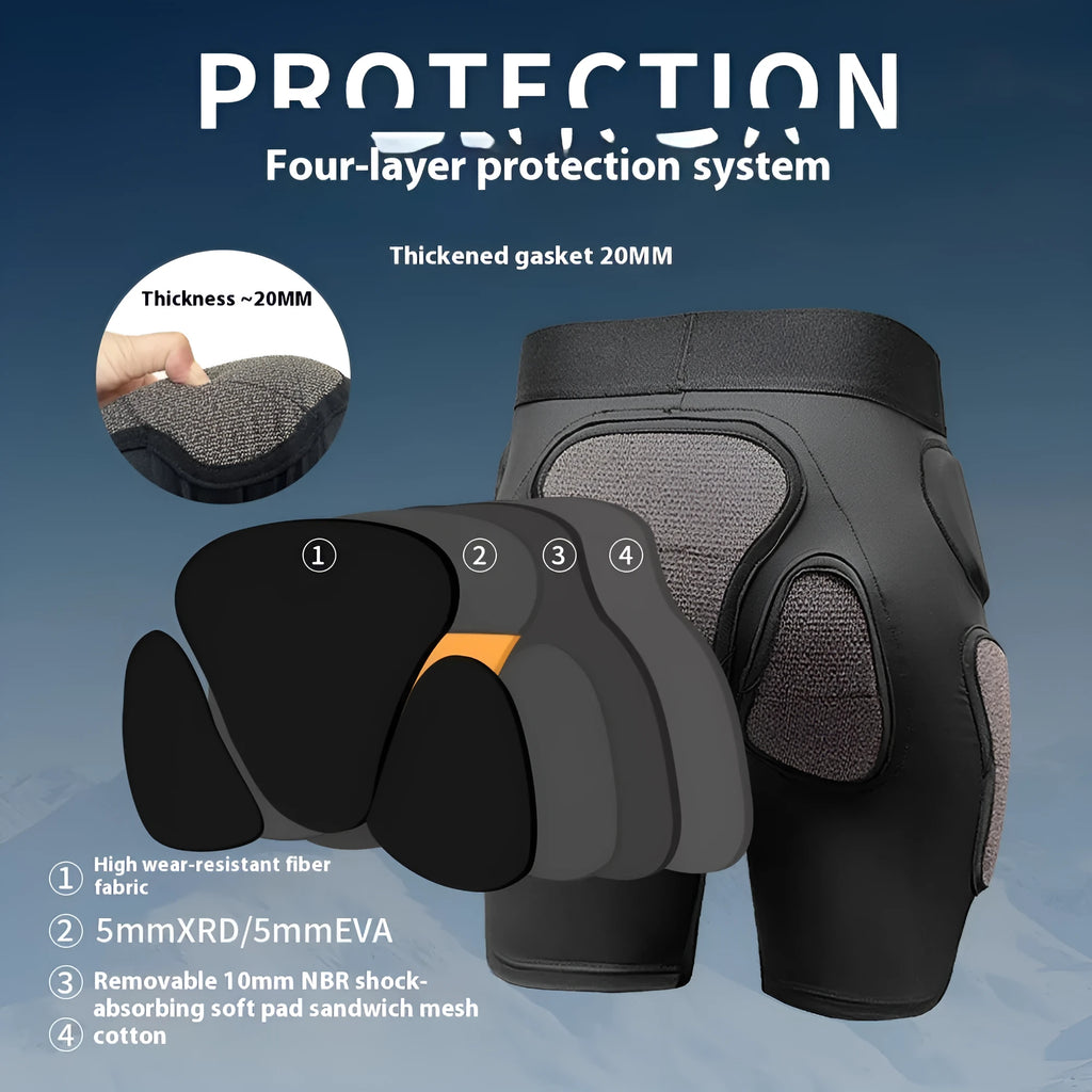X-ray diffraction ski protective gear hip pad and knee pad set for inner wear cushioning.