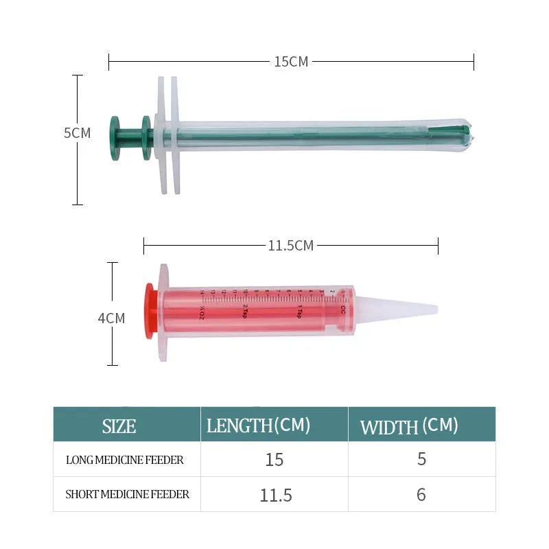 Two pet pill shooter tools with soft silicone tips for medicine feeding to cats and dogs