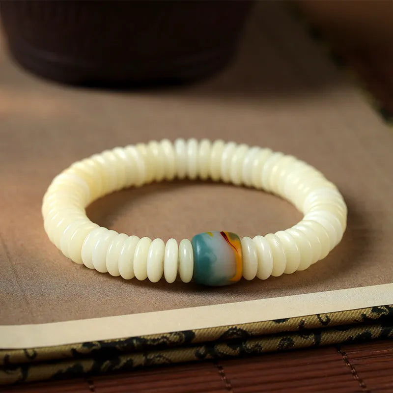 White Bodhi seed bracelet and handheld meditation piece with 3mm beads