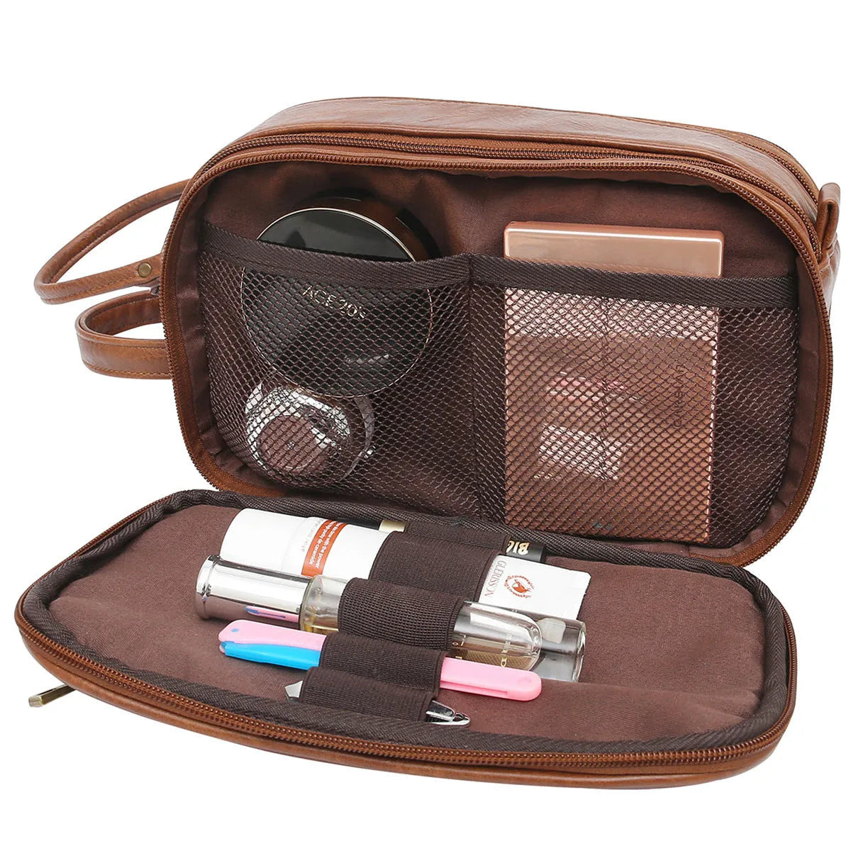 Men's solid colour toiletry bag in Pu material for travel storage