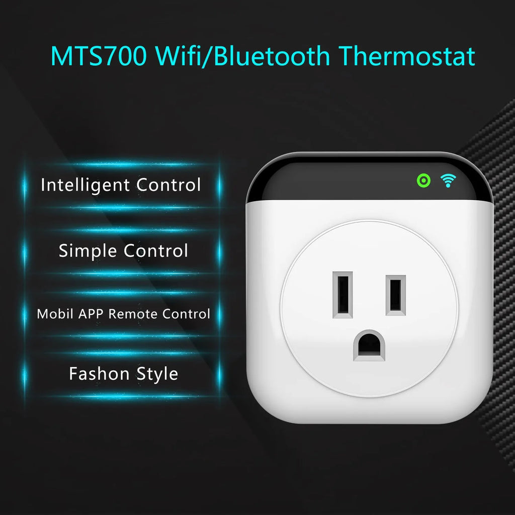 White Tuya smart temperature control socket with US 3-hole outlet and temperature sensor probe