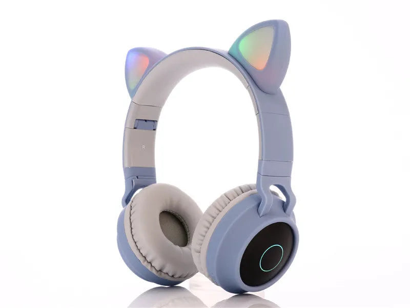 Cartoon cat ears wireless gaming headset in pink, green, purple, light blue or skin tone colours
