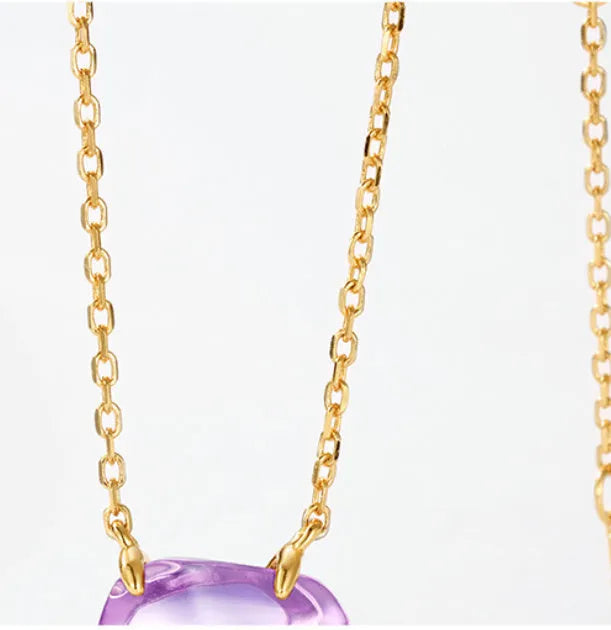Women's geometric vintage pendant necklace with pink amethyst crystal in 925 sterling silver