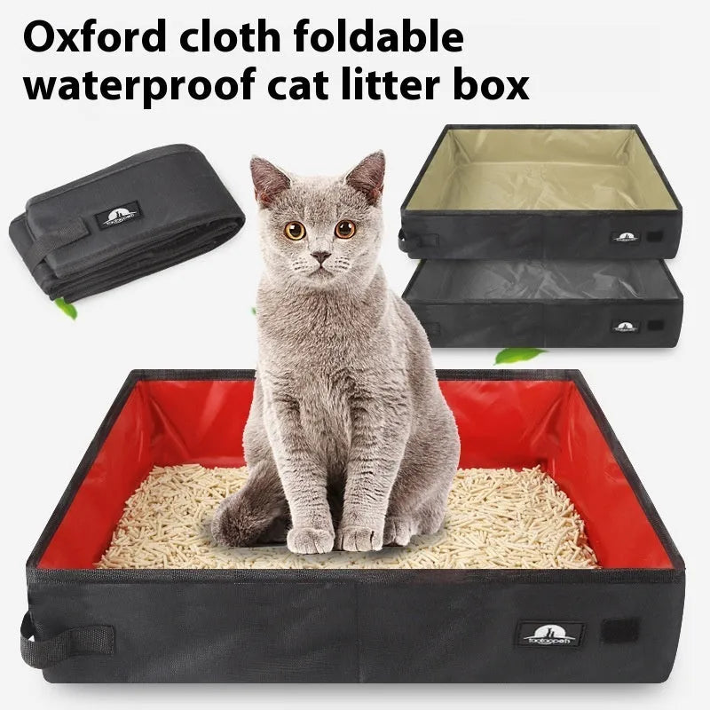 Portable foldable waterproof Oxford cloth cat litter box in black, green, and red