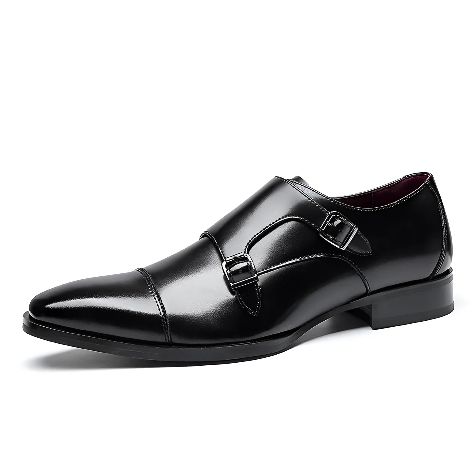 Men's black and light brown square toe leather business shoes with rubber soles