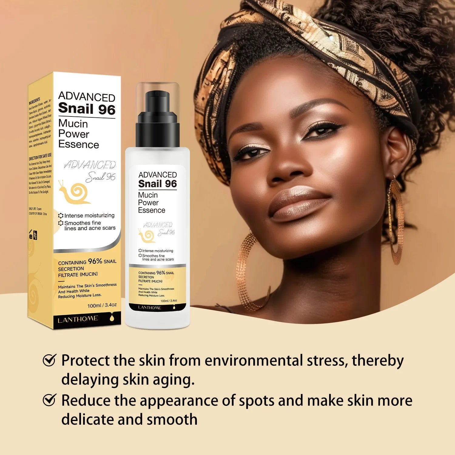 100ml bottle of Snail Snail Serum universal moisturising facial essence for home skincare