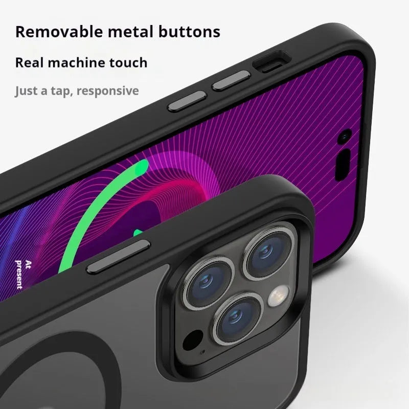 Magnetic TPU protective phone case for iPhone, black, with anti-fall and anti-fingerprint features