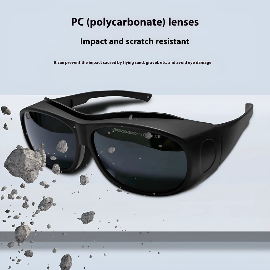 Photon skin rejuvenation and welding goggles with clear PC lenses for 200–2000nm laser protection.