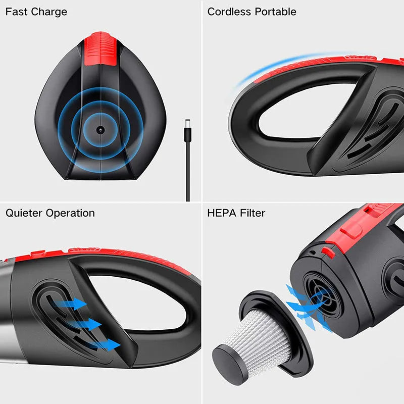 Black 120W wireless dry and wet handheld vacuum cleaner with 3500 mbar suction for car and home use