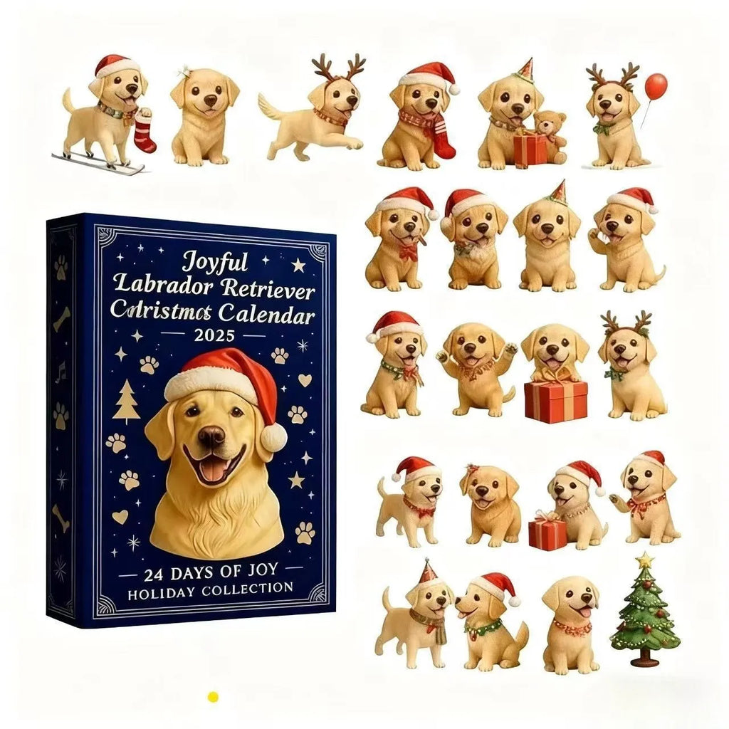 Acrylic hanging Christmas countdown calendar blind box with Fun Golden Retriever design and 24 compartments