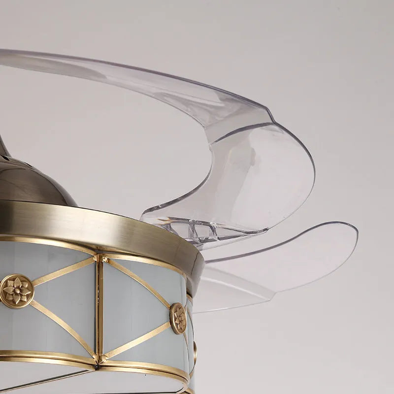 Gold ceiling fan light with remote control and invisible blades for living rooms