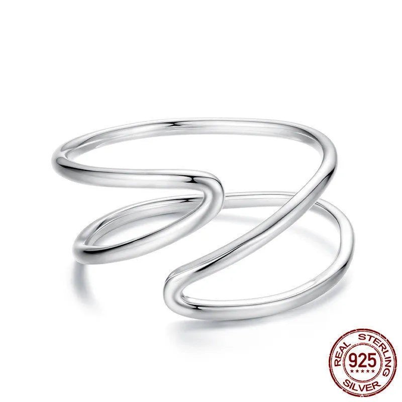 S925 sterling silver adjustable line ring for women, geometric open band, colour SCR1159-E