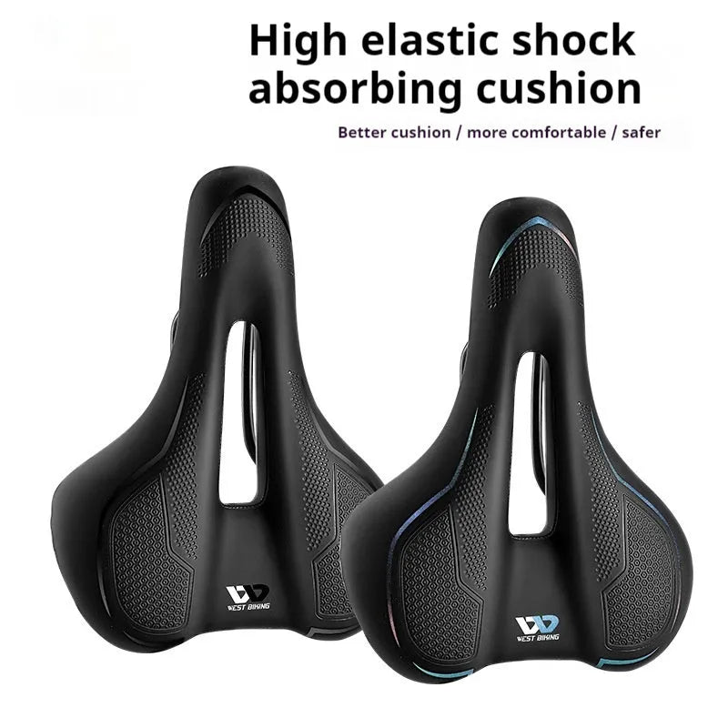 Bicycle saddle cushion with high elastic sponge foam in black and colourful sporty casual designs