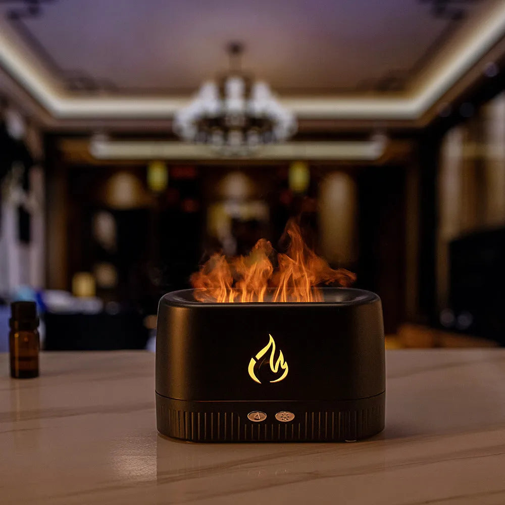 Simulated flame aromatherapy machine humidifier with 200ml tank USB power in Black and White