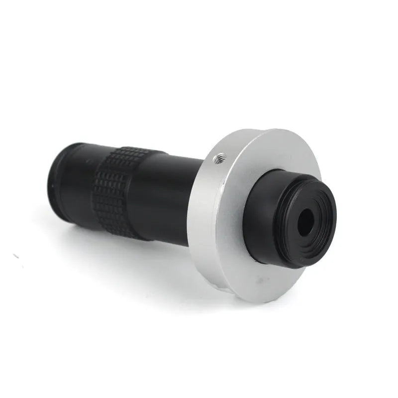 Black industrial camera monocular lens for 130x magnification inspection with 60-300mm working distance