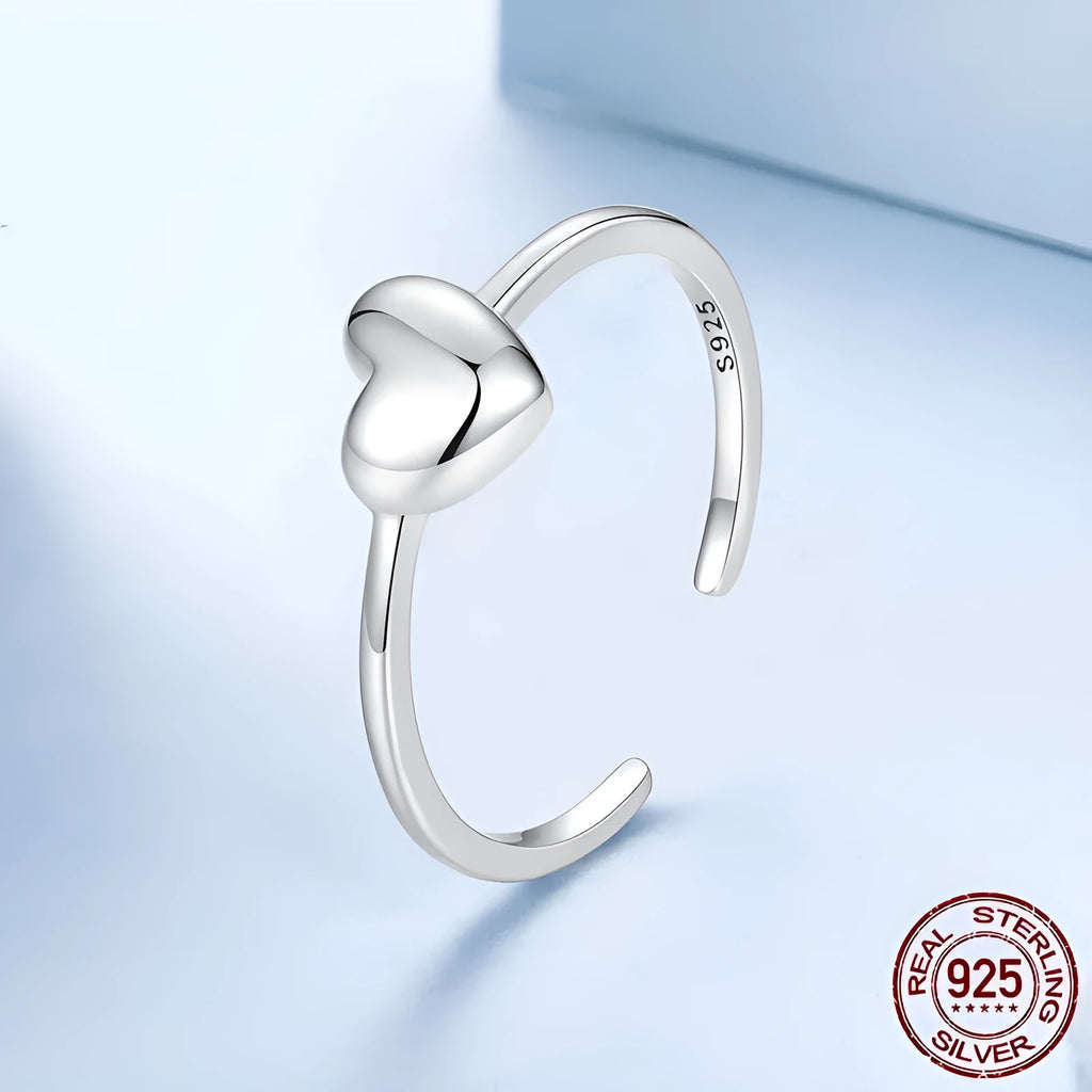 Silver love heart-shaped open ring for women, average size, BSR653 E colour, old finish