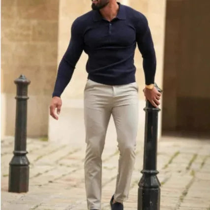 Men's solid colour casual suit trousers in polyester fibre blend, available in five colours and sizes S to 3XL