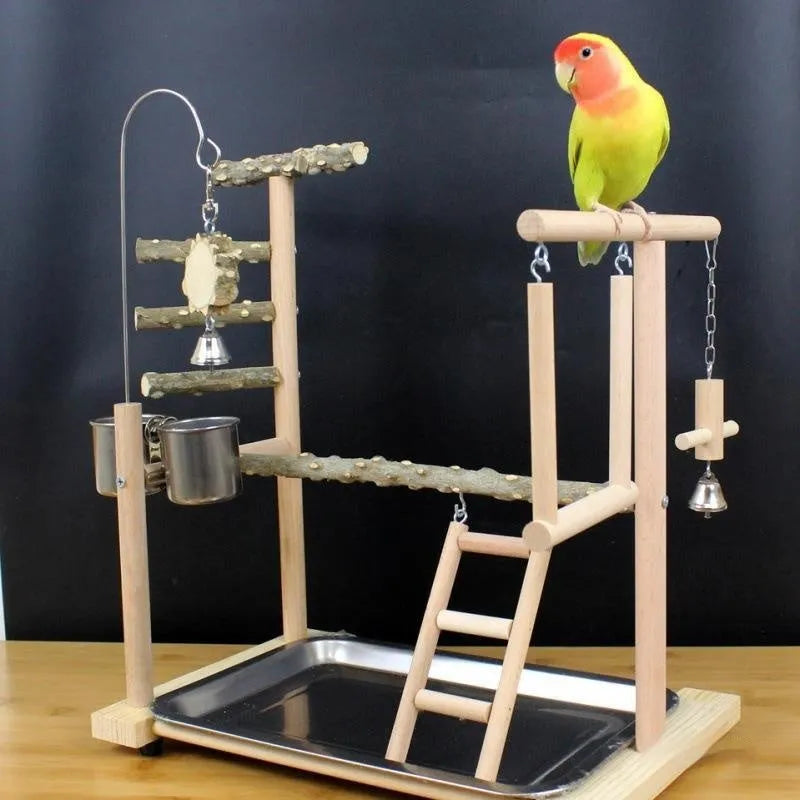 Pepper wood parrot toy stand with tiger skin peony pattern and sub-stand pole