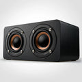 Wooden Bluetooth speaker with 8-inch subwoofer, graffiti colour, dual speakers, and compact dimensions 150x85x76mm