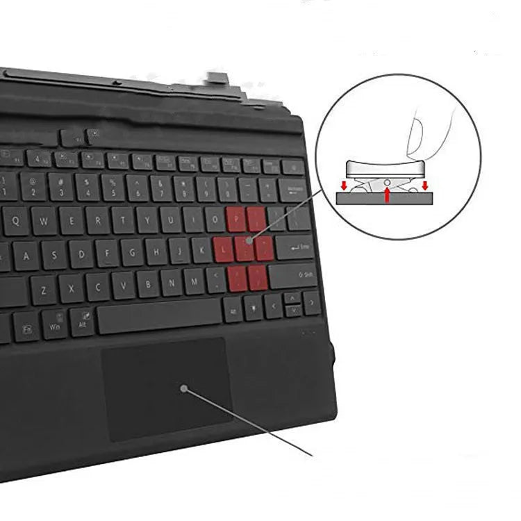 Black acrylic wireless Bluetooth keyboard for Microsoft Surface Pro 3-7 and Go2 models