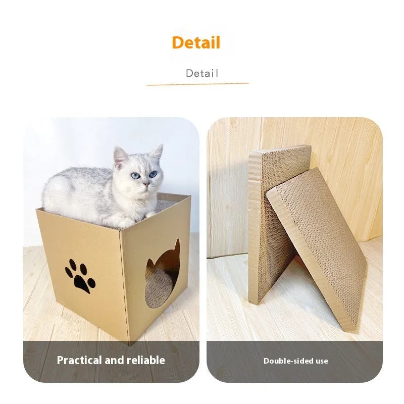 30cm cube corrugated paper cat scratch board with pet milk carton design
