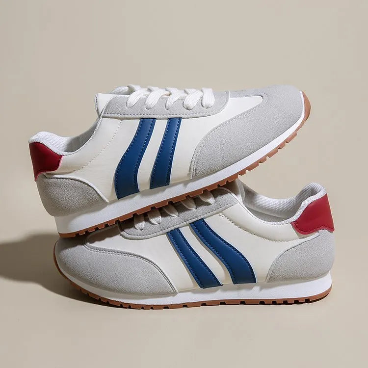 Blue and grey Cortez stripe pattern casual shoes with round toe and flat heel design