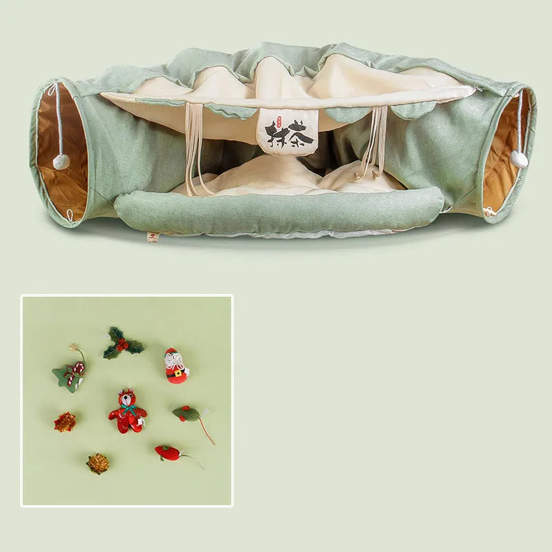 Four Seasons Universal Cat Tunnel Cat Bed – 25cm diameter polyester tunnel with nest, spread 126cm long, style option shown