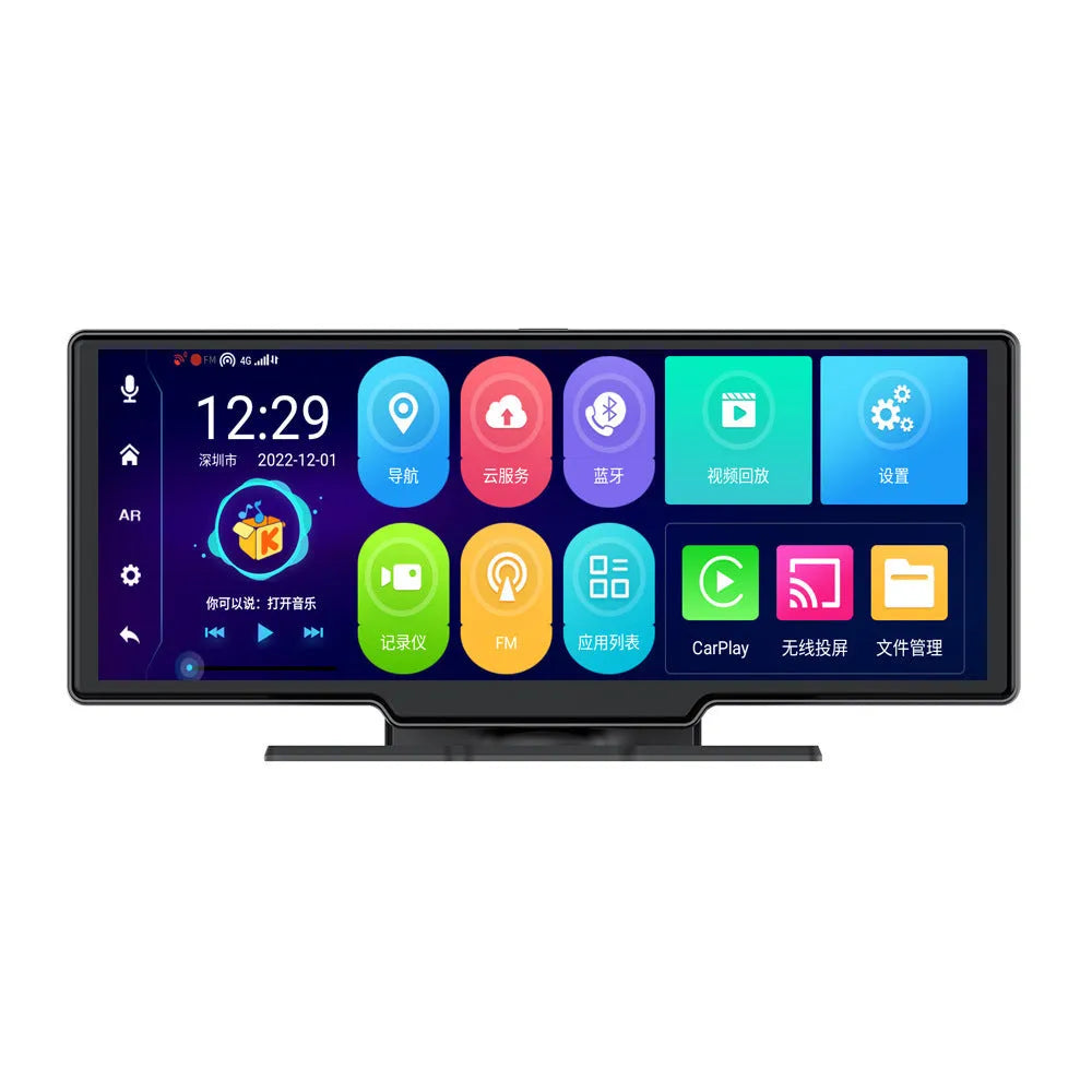 10-inch dashboard driving recorder with wireless projection screen showing GPS navigation display
