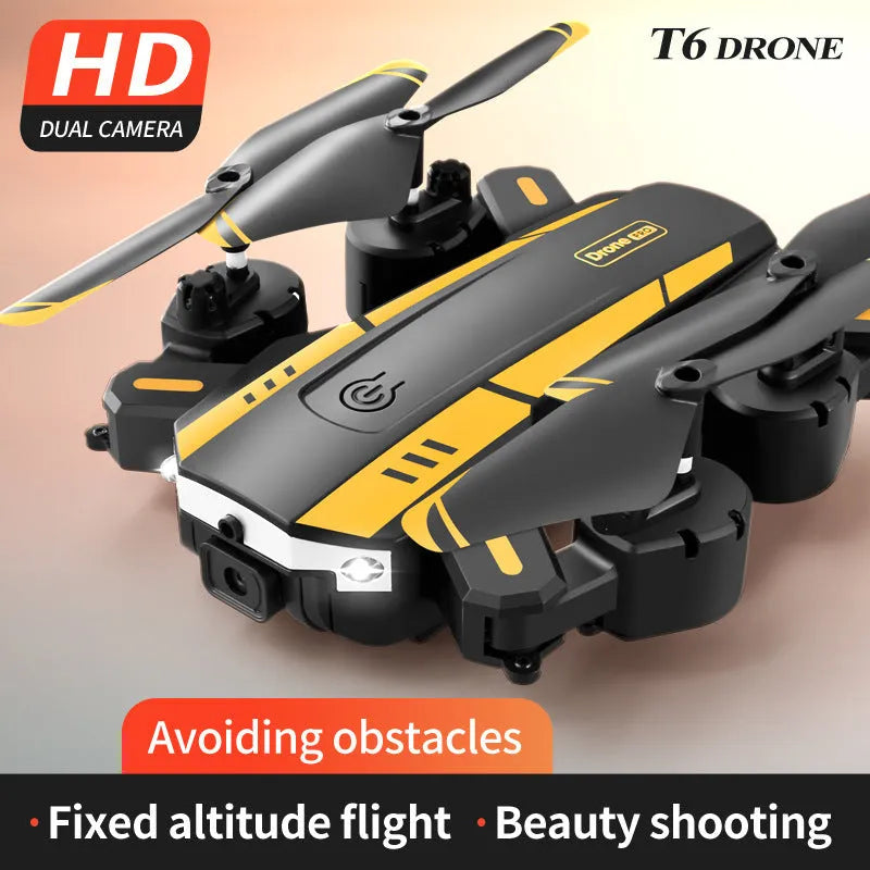 T6 folding UAV HD aerial photography four-axis remote control helicopter in blue with double lens