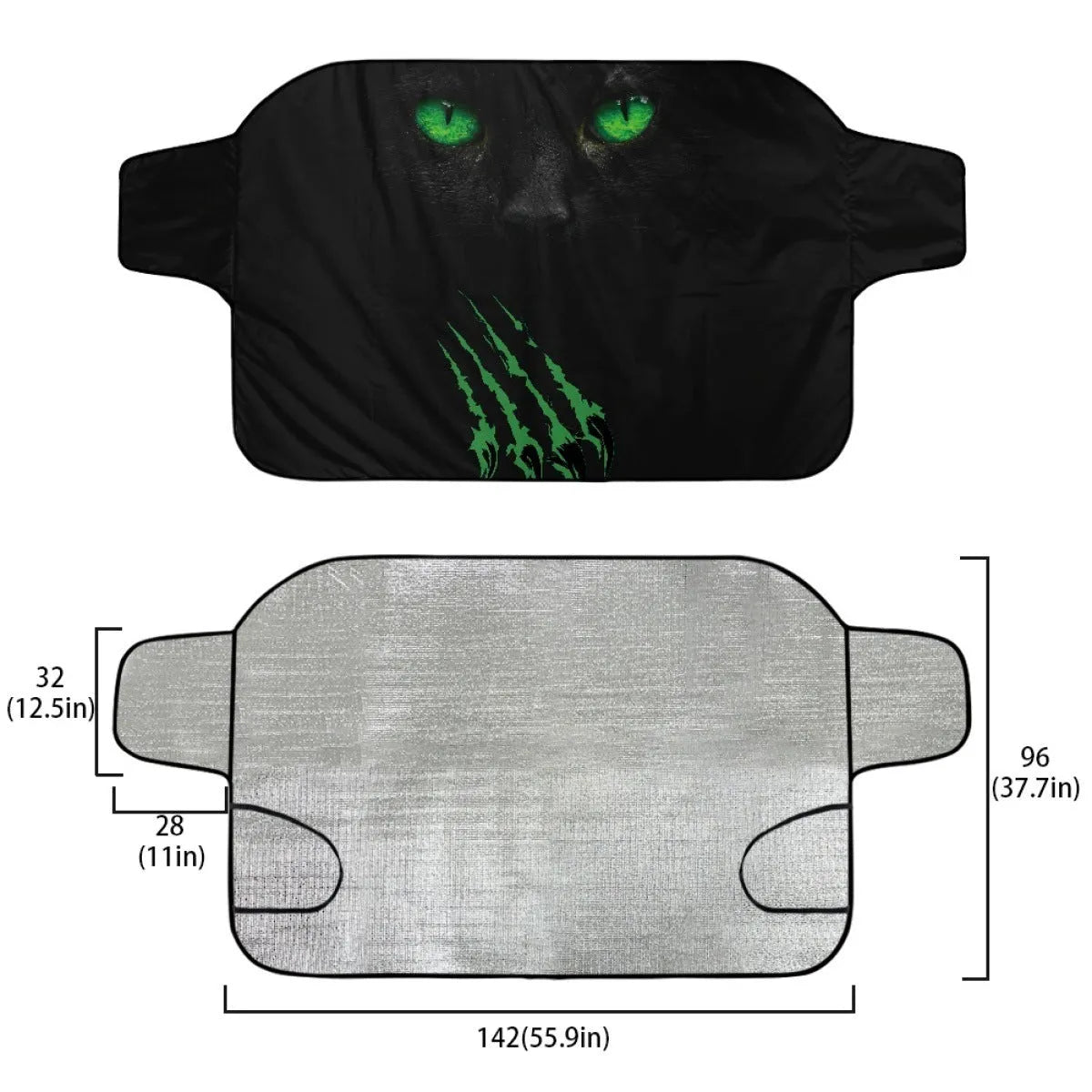 Car front gear sunshade made of aluminium film and polyester fabric with installation lanyard